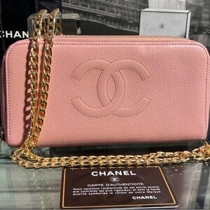 Authentic Rare CHANEL Pink Caviar Timeless CC Zippy Clutch Wallet